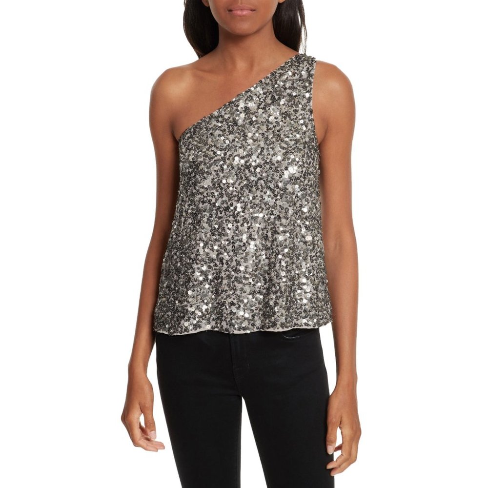 Joie NWT Silver Hedra One Shoulder Sequin Top Size Small